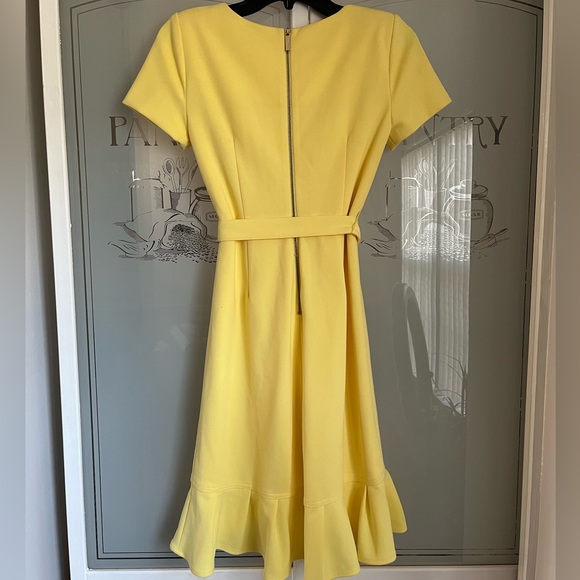 Calvin Klein Women's Yellow Ruffled Tulip-hem Short Sleeve Back Zip Crepe Dress - Picture 9 of 15